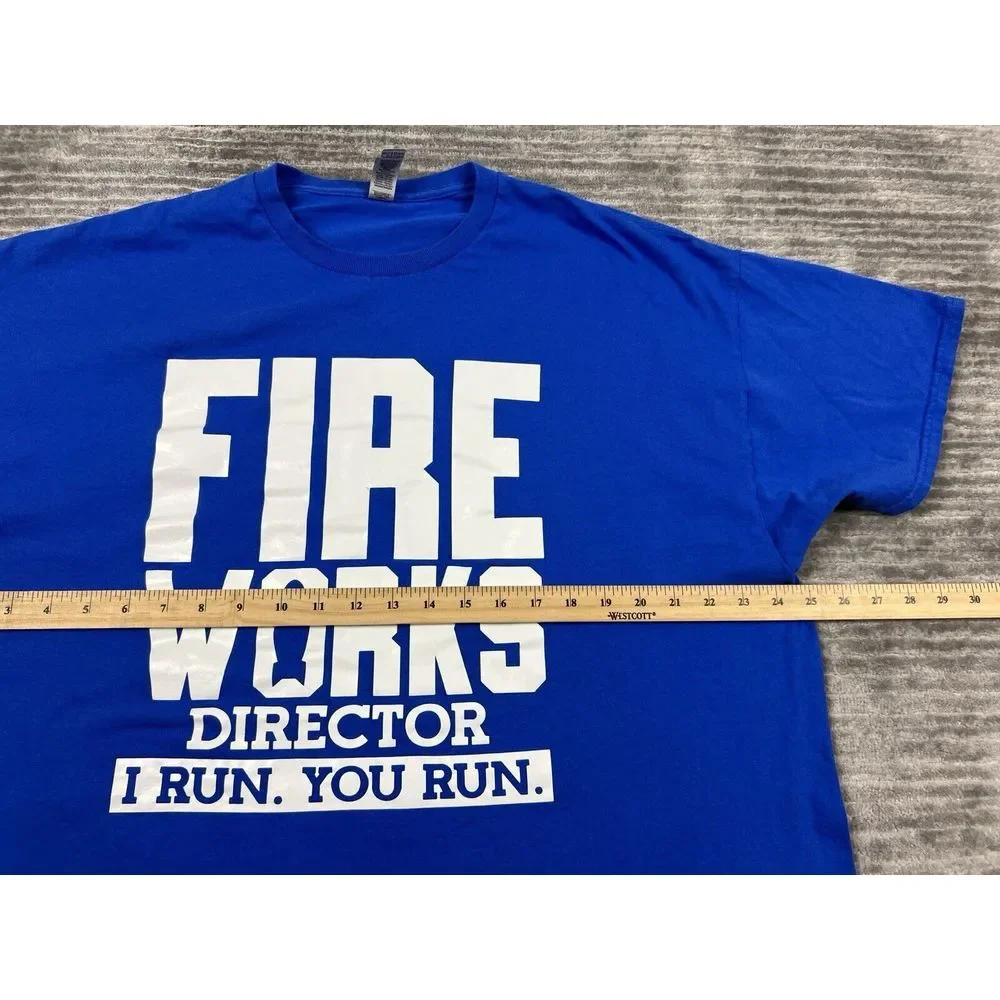 Fire Works Director I Run‎ You Run Shirt Mens 2XL Blue Short Sleeve Funny